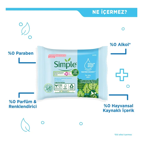 Simple Kind To Skin Micellar 20'li Yüz Temizleme Mendili - Görsel 3