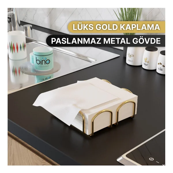 Bino Gold Altın Kaplama Paslanmaz Dolu Çelik Peçetelik - Görsel 2