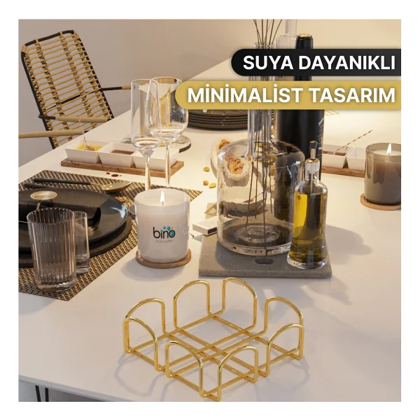 Bino Gold Altın Kaplama Paslanmaz Dolu Çelik Peçetelik - Görsel 5