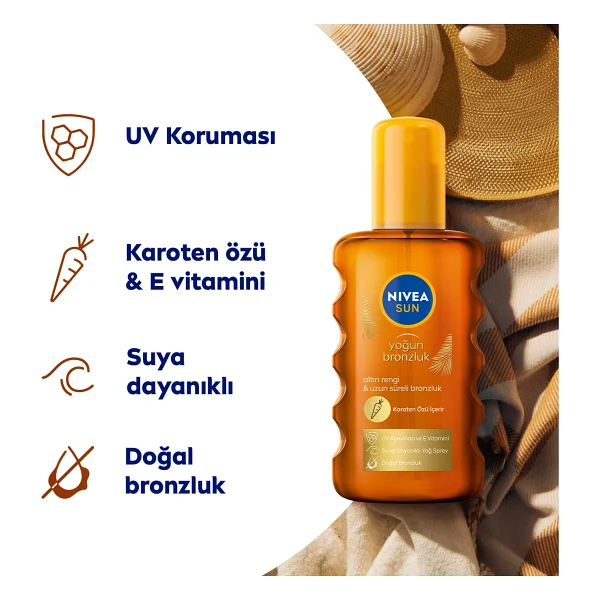 Nivea Sun SPF 6 Güneş Yağı Sprey 200 ml - Tüm Cilt Tiplerine Uygun, Yoğun Bronzlaştırıcı ve Nemlendirici, Işıltılı, Suya Dayanıklı - Görsel 2