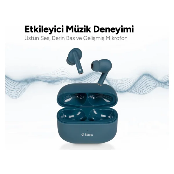 Ttec Airbeat Tone 2KM144KM TWS Mavi Kulak İçi Bluetooth Kulaklık - Görsel 2