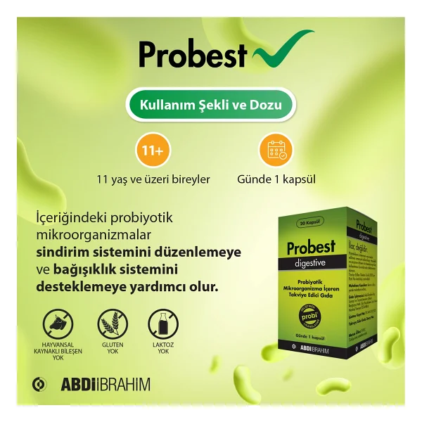 Probest Probiyotik Digestive 20 Kapsül - Sindirim Sistemi Destekleyici Abdi İbrahim - Görsel 3