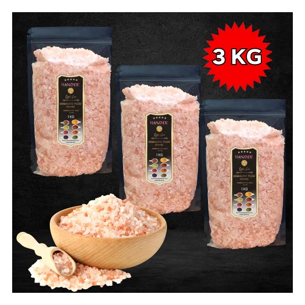 Hanzade Bitkisel Pembe Himalaya Tuzu Granül Tane 1 Kg x 3 Adet - Görsel 2