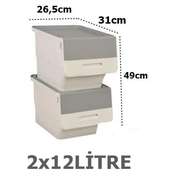 Motek Beyaz Tekerlekli Organizer Çok Amaçlı Saklama Kutusu 2x12 Lt - Görsel 3