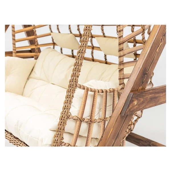 Hier Girne Swing Ahşap Rattan Salıncak Dış Mekan Bahçe Balkon Ve Teras Salıncağı Krem - Görsel 5