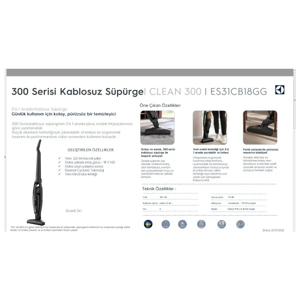 Electrolux Es31cb18gg Şarjlı Dikey Süpürge - Görsel 3