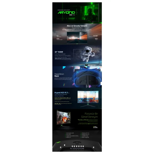 Monster Aryond A32 V1.3 32" 1 ms 2K Curved 165 Hz Oyuncu Monitörü - Görsel 7