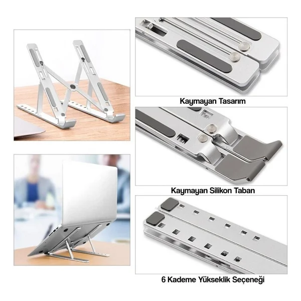 Torima Laptop Standı Katlanabilir Taşınabilir MacBook Notebook Standı Jx18 Gümüş - Beyaz - Görsel 2