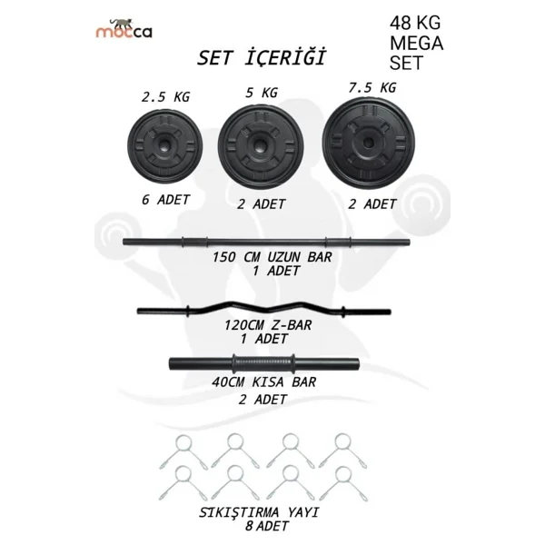 Moccastyle 48 Kg Z Bar Megaset Halter Ve Dambıl Seti - Görsel 2
