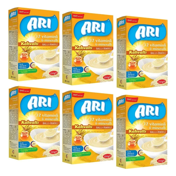 Arı Mama 12 Vitaminli 6 Mineralli Sütlü Ballı İrmikli Kahvaltı Pirinç Unu Kaşık Maması 250 Gr 6 Adet - Görsel 2