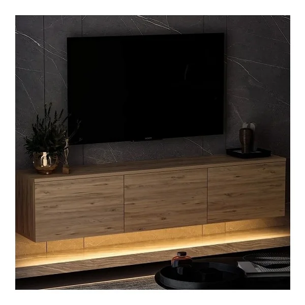 Bmdekor TV Sehpası Norm Duvara Monte Atlantikçam LED Işıklı 160 Cm - Görsel 5