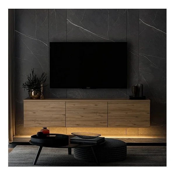 Bmdekor TV Sehpası Norm Duvara Monte Atlantikçam LED Işıklı 160 Cm - Görsel 2