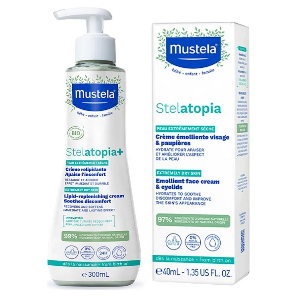 Mustela Stelatopia Lipit Yenileyici Krem 300 Ml + Stelatopia Emollient Face Cream Yuz Kremi 40 Ml - Görsel 2