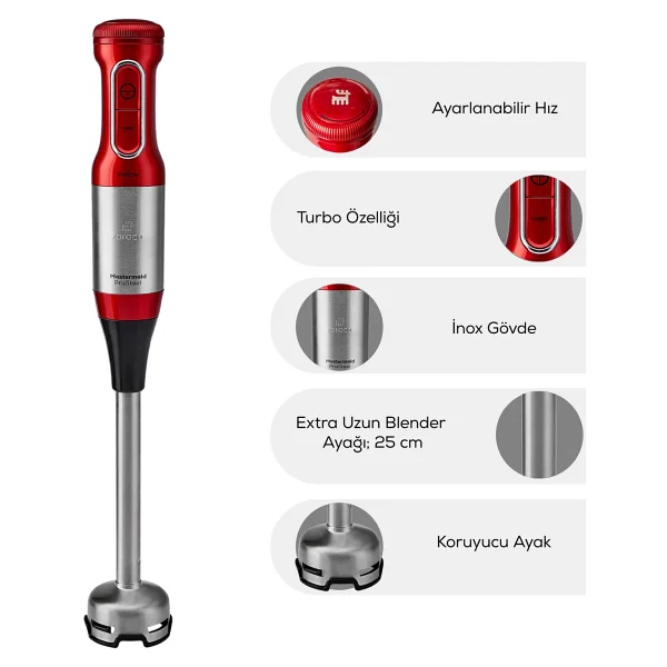 Karaca Mastermaid Prosteel Imperial Red 2500 W Cam Mutfak Robotu - Görsel 3