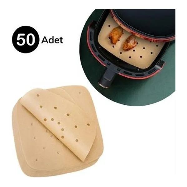 Buffer 50 Adet Air Fryer Pişirme Kağıdı Tek Kullanımlık Hava Fritöz Yapışmaz Yağlı Kağıt Delikli Model - Görsel 2