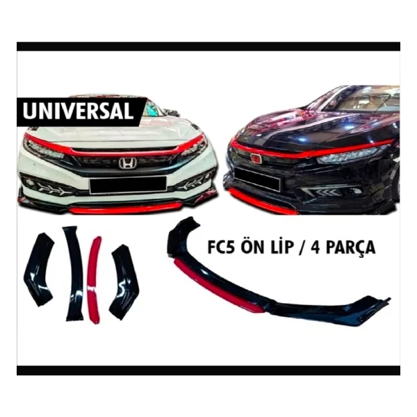 Ön Tampon Eki Universal Ön Lip Vw Transporter T5-T6-T7 Uyumlu Ön Karlık Siyah-Kırmızı - Görsel 2