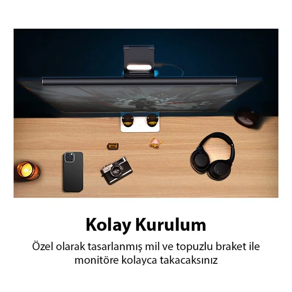 Baseus Orjinal Baseus I-Wok2 Series USB Asimetrik Çalışma Masası Göz Koruma LED Lamba Ve Monitör Aydınlatma - Görsel 4