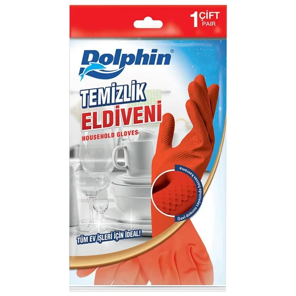 Dolphin Lateks Büyük Boy (L) Kırmızı Temizlik Ve Bulaşık Eldiveni - Görsel 2