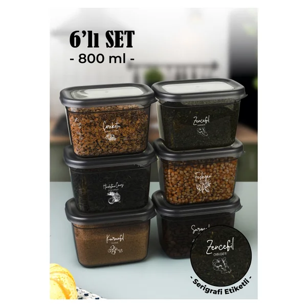 Vienev Beyaz Serigrafi Etiketli 6lı Peggy Dikdörtgen Baharatlık Seti 800 Ml Antrasit - Görsel 6