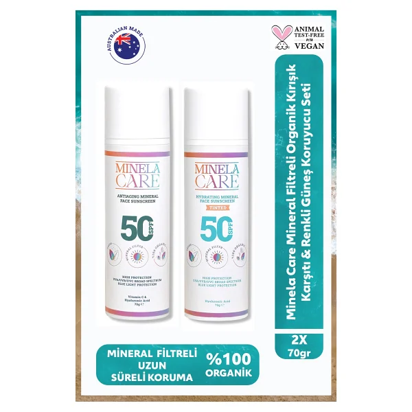 Minela Care Mineral Filtreli Organik Kırışık Karşıtı + Renkli Güneş Koruyucu Seti Pa++++ - Görsel 5