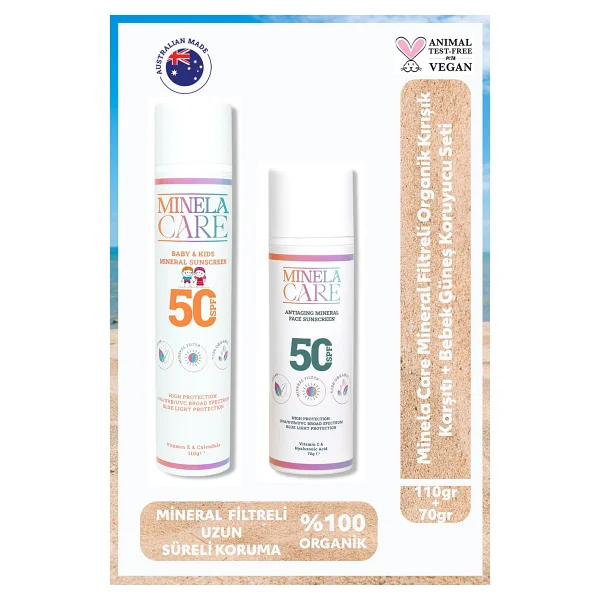 Minela Care Minela Care Mineral Filtreli Organik Kırışık Karşıtı + Bebek Güneş Koruyucu Set Pa++++ - Görsel 5