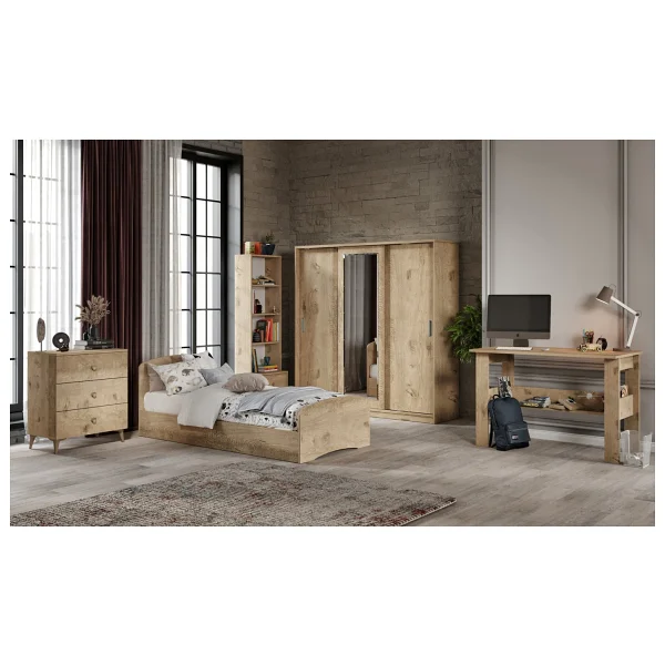 Kzn Home Samira Modern Genç Odası Takımı Meşe - 5 Parçalı Ve Tamamı 1. Kalite Mdf - Görsel 5