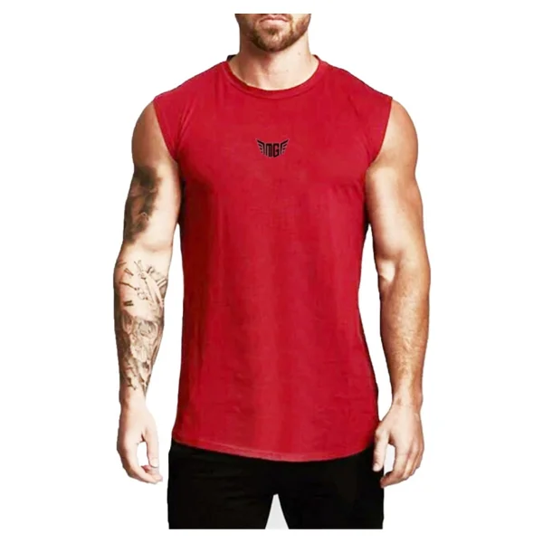 Ghassy Co. Erkek Nem Emici Hızlı Kuruma Atletik Teknik Performans Sporcu Sıfır Kol T-Shirt - Kırmızı - Görsel 10