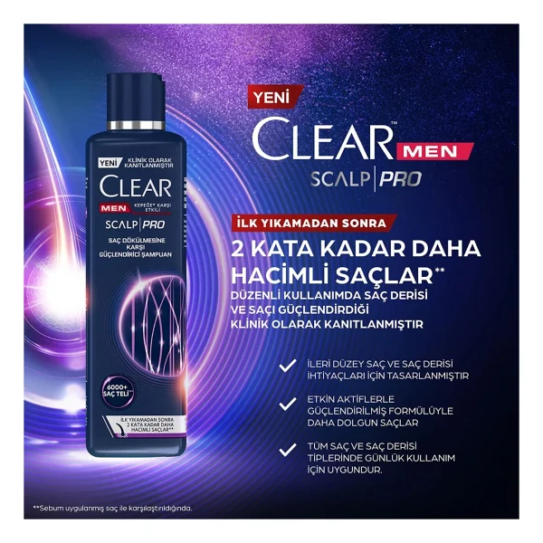 Clear Men Scalp Pro Güçlendirici Şampuan Saç Dökülmesine Kepeğe Karşı Etkili 300 Ml + Serum 70 Ml - Görsel 3