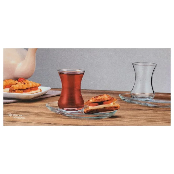 Paşabahçe İncebelli Çay Seti 4 Parça (2 Bardak & 2 Tabak) - Görsel 3