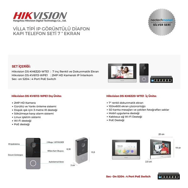 Hikvision Silver Seri Villa Tipi Ip Görüntülü Diafon Kapı Seti - Görsel 6
