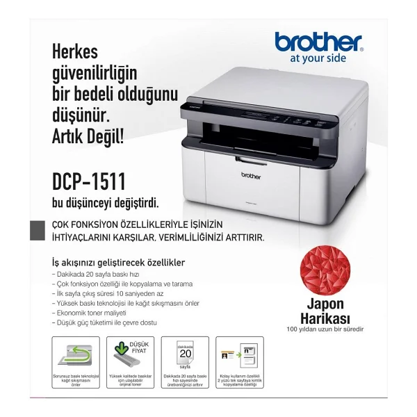 Brother Dcp-1511 Tarayıcı + Fotokopi Mono Çok Fonksiyonlu Lazer Yazıcı - Orjinal Tonerli - Görsel 5
