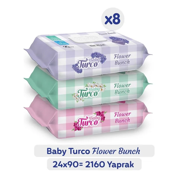 Baby Turco Flower Bunch 90 Yaprak 24'lü Paket Islak Havlu - Görsel 6