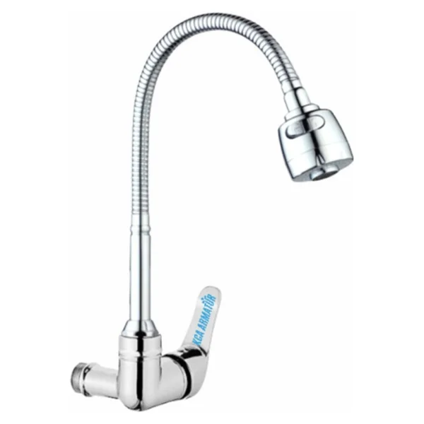 İksa Su Armatürleri Duvardan Tek Su Çıkışlı Krom 2 Fonksiyonlu Spiral Oynar Borulu Lavabo Mutfak Bataryası - Görsel 3