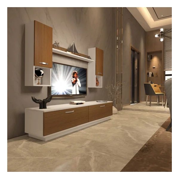 Decoraktiv Eko 5dab Slm Std TV Ünitesi TV Sehpası Beyaz Ceviz - Görsel 4