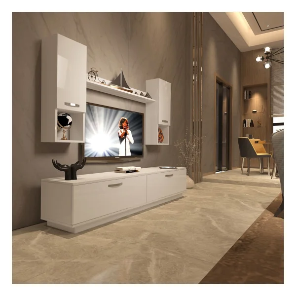 Decoraktiv Eko 5dab Slm Std TV Ünitesi TV Sehpası Beyaz Ceviz - Görsel 5
