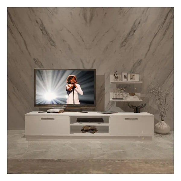 Decoraktiv Eko 4b Mdf DVD TV Ünitesi TV Sehpası Parlak Beyaz - Görsel 2