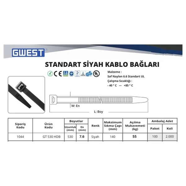 Gwest Gt 530hdb (530x7,6mm) Kablo Bagı - Görsel 2