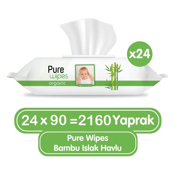 Pure Baby Organik Bambu Özlü 90 Yaprak 24'lü Paket Islak Mendil - Görsel 8