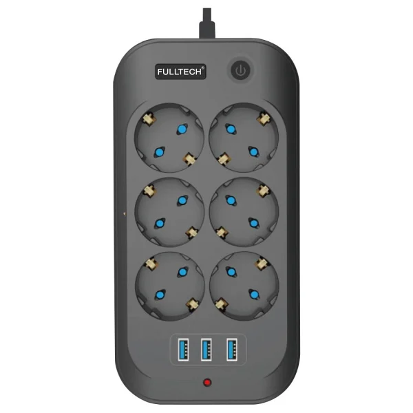 Fulltech Termal Akım Korumalı 6'lı Uzatma Kablosu 3x USB 2 Mt 10 Amper - Görsel 2