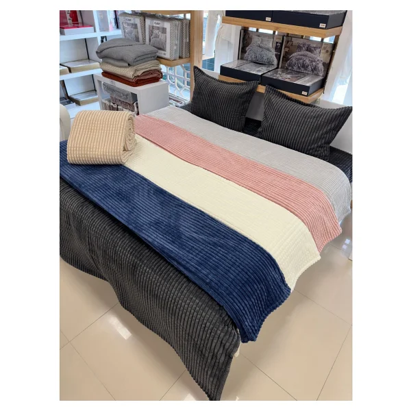 Merinos Modern Line 3 Parça Battaniye Seti - 220 X 240 Cm - Ekru - Görsel 4