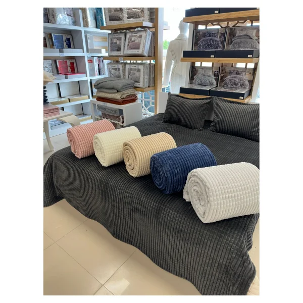 Merinos Modern Line 3 Parça Battaniye Seti - 220 X 240 Cm - Ekru - Görsel 5