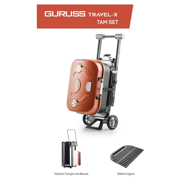 Guruss Travel-X Taşınabilir Kömürlü Tam Set Kırmızı Mangal - Görsel 3