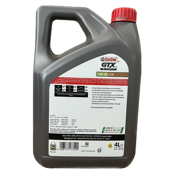 Castrol GTX Ultraclean 10w-40 A3/B4 4 Lt Motor Yağı - Görsel 2