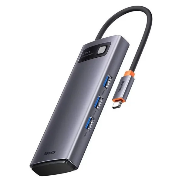 Baseus Metal Gleam Serisi 6'sı 1 Arada Hub, USB-C - 3x USB 3.0 + USB-C Pd + Microsd/Sd - Görsel 2