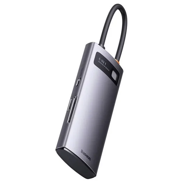 Baseus Metal Gleam Serisi 6'sı 1 Arada Hub, USB-C - 3x USB 3.0 + USB-C Pd + Microsd/Sd - Görsel 3