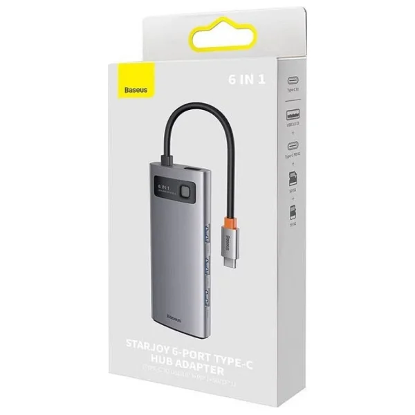 Baseus Metal Gleam Serisi 6'sı 1 Arada Hub, USB-C - 3x USB 3.0 + USB-C Pd + Microsd/Sd - Görsel 4