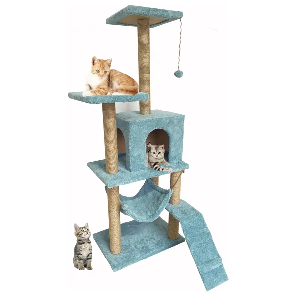 Nursoft B-07 Hamaklı Yuvalı Lüx Kedi Tırmalama Oyun Evi - Turkuaz - Görsel 9