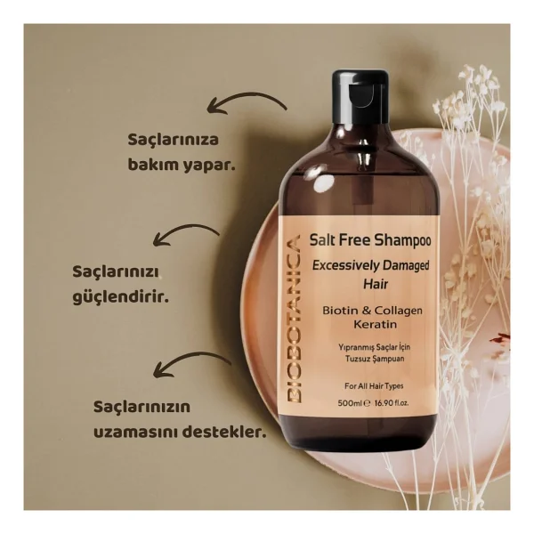 Biobotanica Yıpranmış Tuzsuz Saç Şampuanı - Keratin Biotin Kolajen - Görsel 4