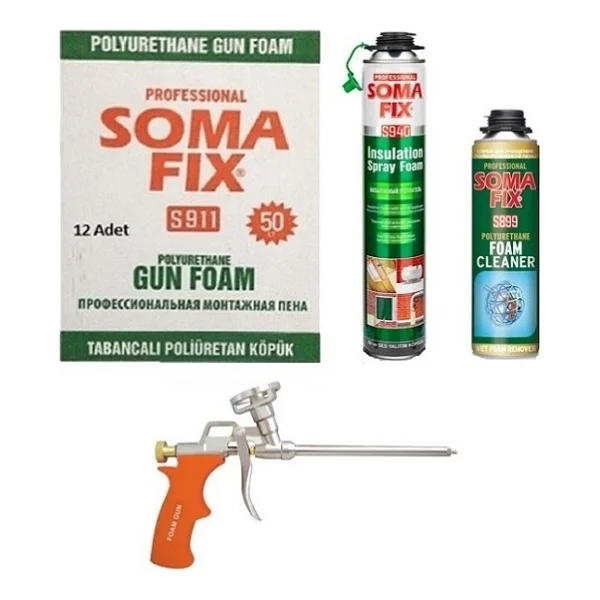 Somafix 12 Ad 850 Ml Somafix Tabancalı Isı Ses Yalıtım Köpüğü Köpük Tabancası Köpük Temizleyicisi Seti - 1 Adet - Görsel 2
