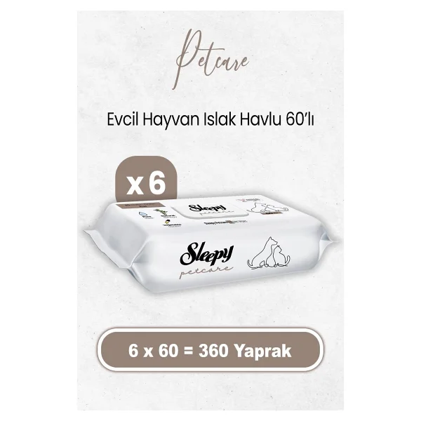 Sleepy Petcare Evcil Hayvan Islak Havlusu 60 X 6 Adet (360 Yaprak) - Görsel 2